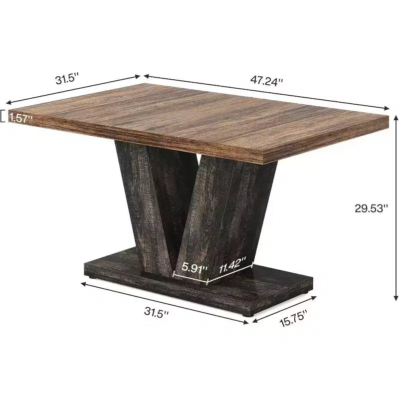 Grande table à manger rectangulaire de ferme avec base de piédestal robuste, table de cuisine minimaliste pour salle à manger, coin-repas