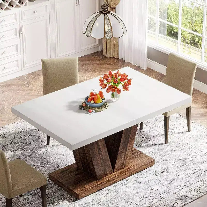 Grande table à manger rectangulaire de ferme avec base de piédestal robuste, table de cuisine minimaliste pour salle à manger, coin-repas