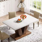 Grande table à manger rectangulaire de ferme avec base de piédestal robuste, table de cuisine minimaliste pour salle à manger, coin-repas