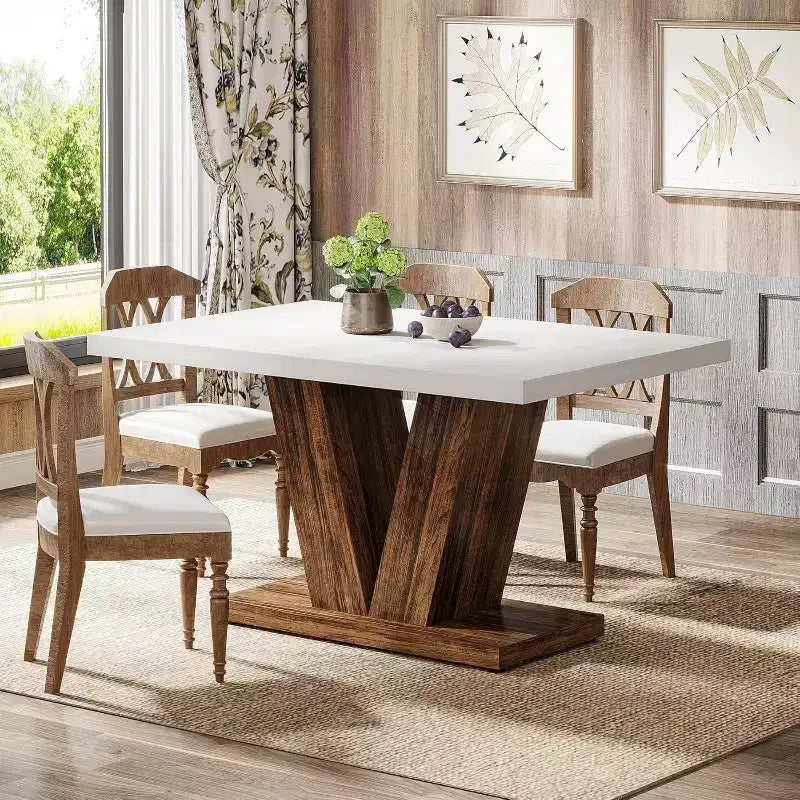 Grande table à manger rectangulaire de ferme avec base de piédestal robuste, table de cuisine minimaliste pour salle à manger, coin-repas