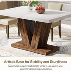 Grande table à manger rectangulaire de ferme avec base de piédestal robuste, table de cuisine minimaliste pour salle à manger, coin-repas