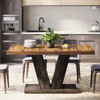 Okak Farmhouse Large Rectangular Dining Table with Sturdy Pedestal Base,Minimalist Kitchen Dinner Table for Dining Room,Breakfast Nook