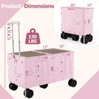 Grand chariot utilitaire pliable avec 2 caisses de rangement à 2 niveaux 5 roues rotatives Métal Noir/Rose/Blanc