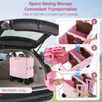Grand chariot utilitaire pliable avec 2 caisses de rangement à 2 niveaux 5 roues rotatives Métal Noir/Rose/Blanc