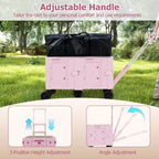 Grand chariot utilitaire pliable avec 2 caisses de rangement à 2 niveaux 5 roues rotatives Métal Noir/Rose/Blanc