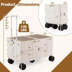 Grand chariot utilitaire pliable avec 2 caisses de rangement à 2 niveaux 5 roues rotatives Métal Noir/Rose/Blanc