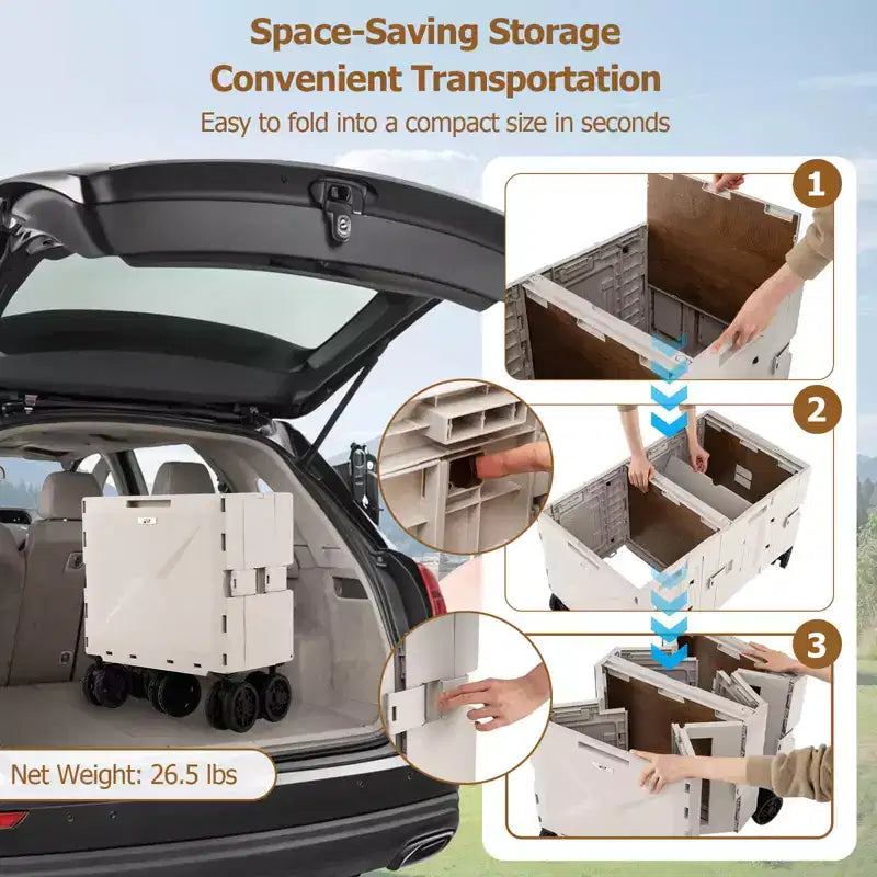Grand chariot utilitaire pliable avec 2 caisses de rangement à 2 niveaux 5 roues rotatives Métal Noir/Rose/Blanc