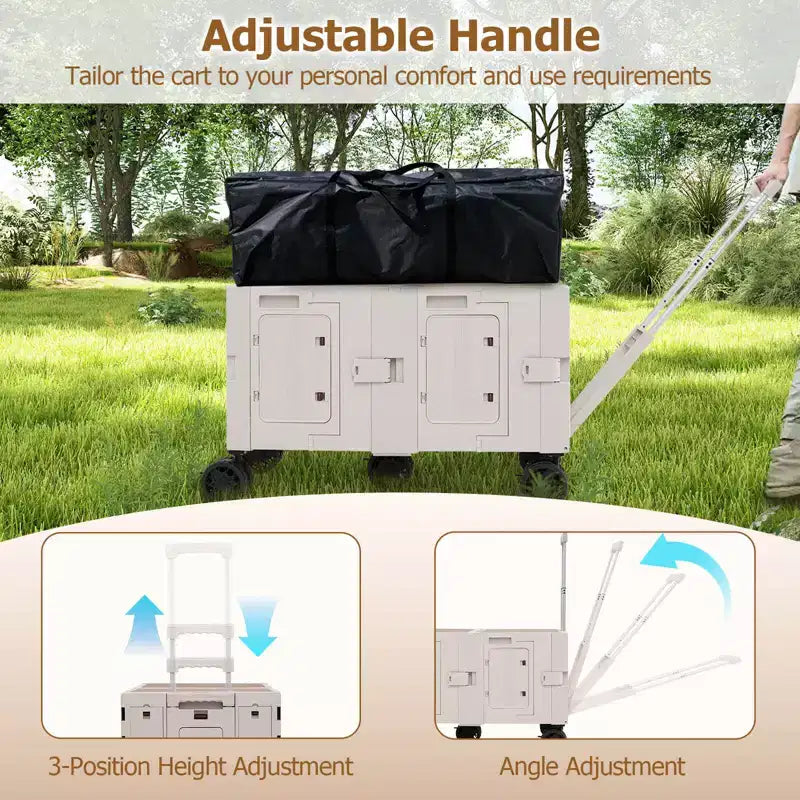Grand chariot utilitaire pliable avec 2 caisses de rangement à 2 niveaux 5 roues rotatives Métal Noir/Rose/Blanc