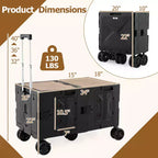 Grand chariot utilitaire pliable avec 2 caisses de rangement à 2 niveaux 5 roues rotatives Métal Noir/Rose/Blanc