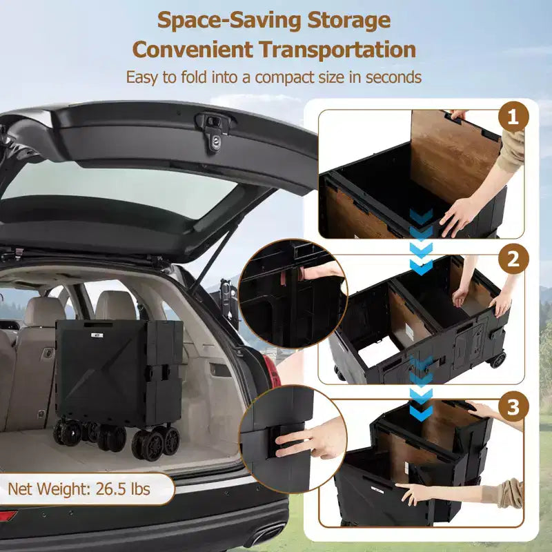 Grand chariot utilitaire pliable avec 2 caisses de rangement à 2 niveaux 5 roues rotatives Métal Noir/Rose/Blanc