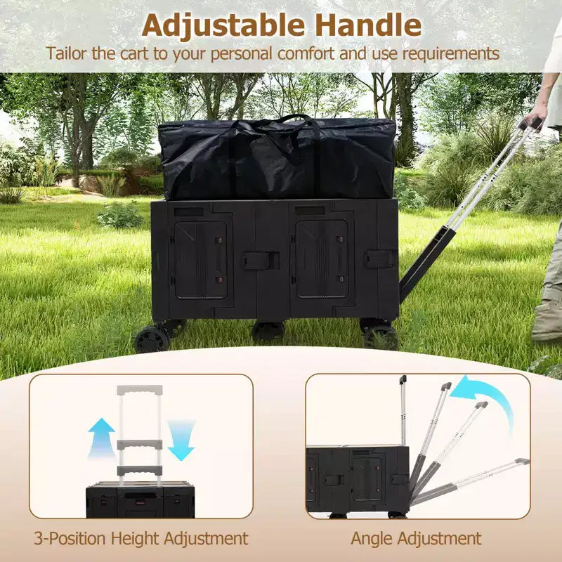 Grand chariot utilitaire pliable avec 2 caisses de rangement à 2 niveaux 5 roues rotatives Métal Noir/Rose/Blanc