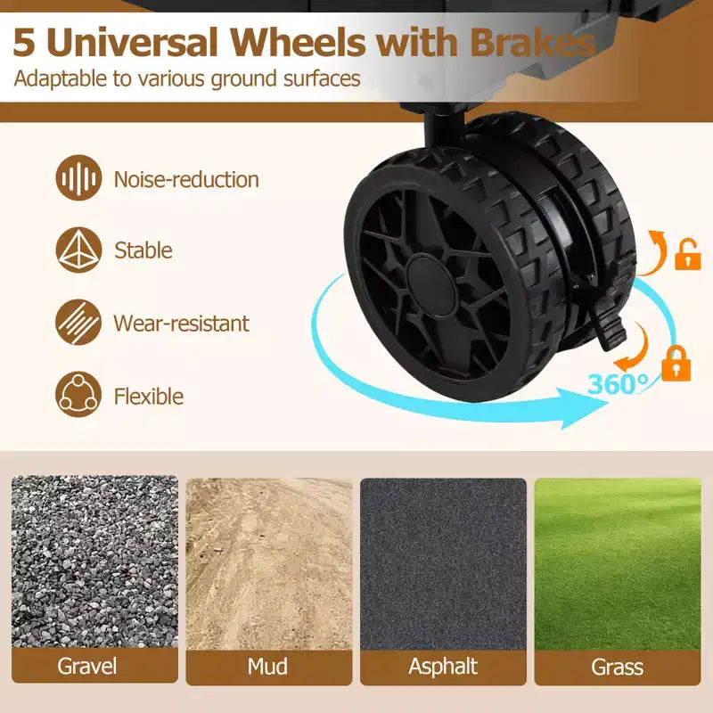 Grand chariot utilitaire pliable avec 2 caisses de rangement à 2 niveaux 5 roues rotatives Métal Noir/Rose/Blanc