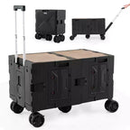 Costway Large Foldable Utility Cart with 2-Tier Storage Crates 5 Rotate Wheels Metal Black/Pink/White