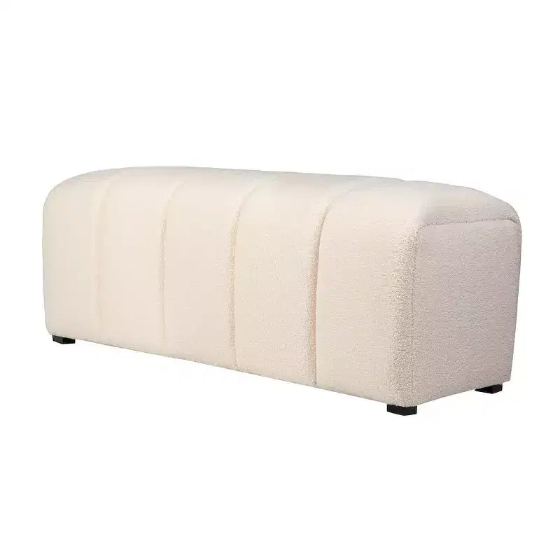 Banc somptueux rembourré en bouclé ivoire moderne contemporain Tess