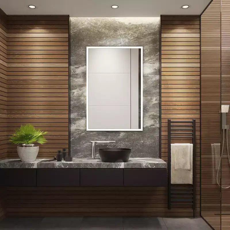 Miroir rectangulaire Houston 24 en aluminium et LED - LMR1003 - Argent/Blanc - Safavieh