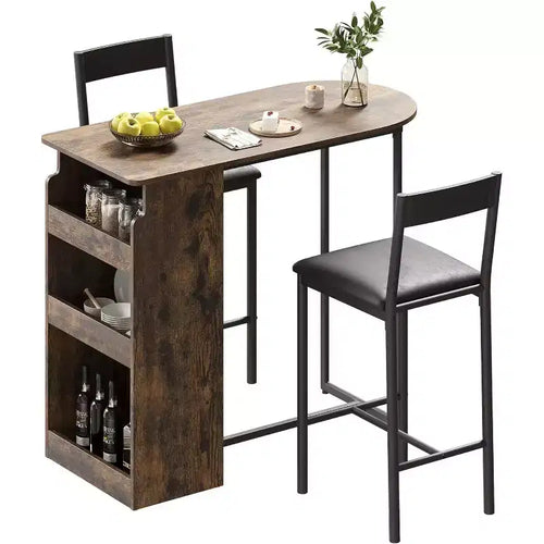Acekool 2-Person Bar Table Set with Storage Shelf Space Saving Dining Table and Chairs for Kitchen Apartment