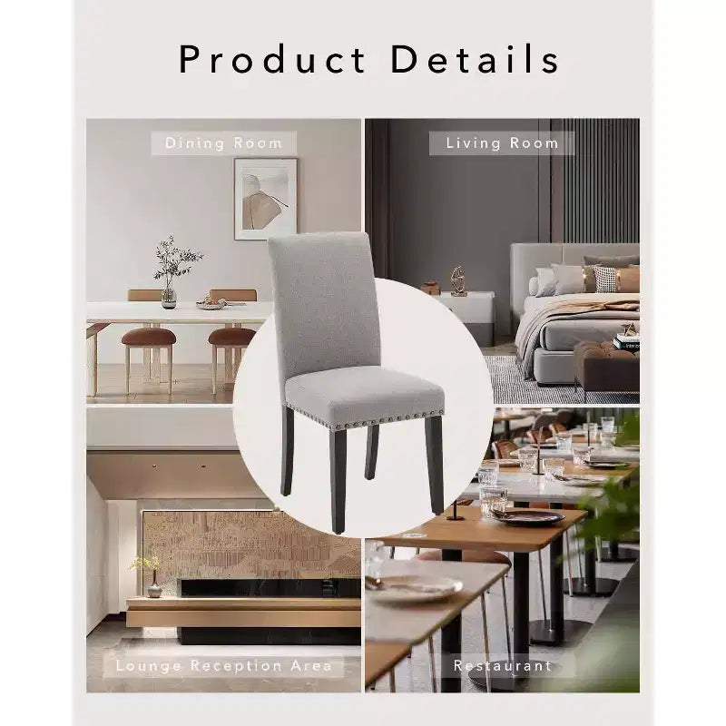 Chaises de salle à manger ergonomiques modernes rembourrées en tissu avec dossier incurvé, pieds en bois robustes pour salle à manger, cuisine, bureau
