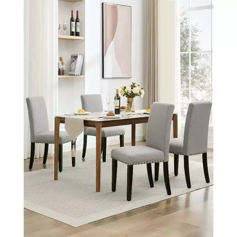 Chaises de salle à manger ergonomiques modernes rembourrées en tissu avec dossier incurvé, pieds en bois robustes pour salle à manger, cuisine, bureau