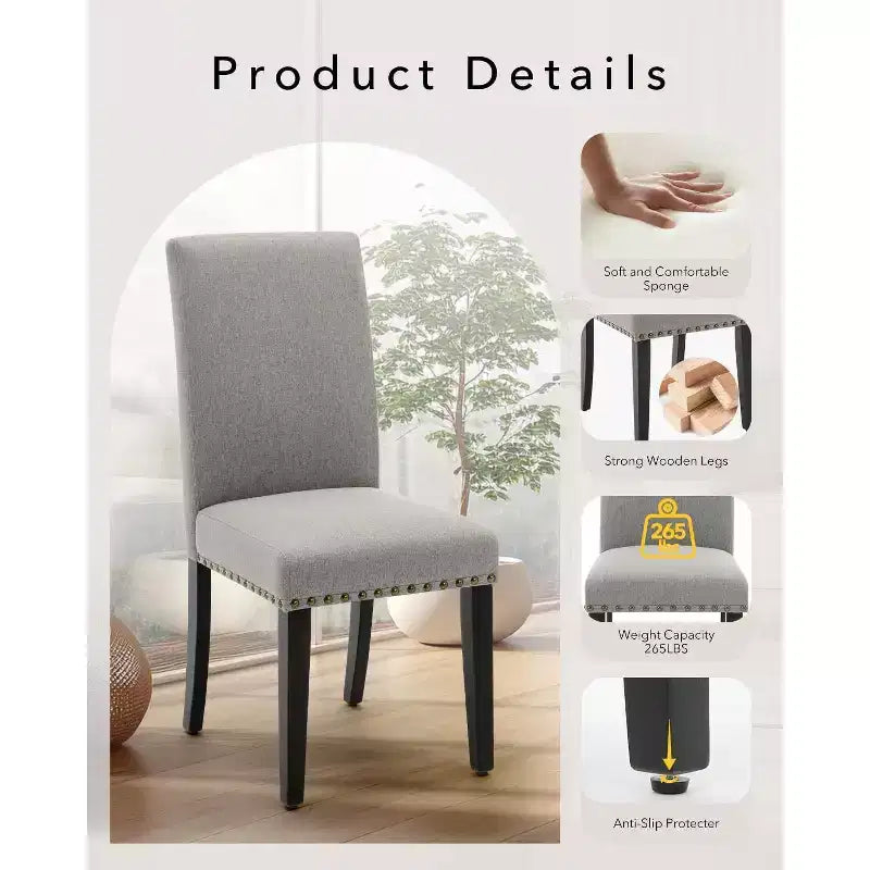 Chaises de salle à manger ergonomiques modernes rembourrées en tissu avec dossier incurvé, pieds en bois robustes pour salle à manger, cuisine, bureau