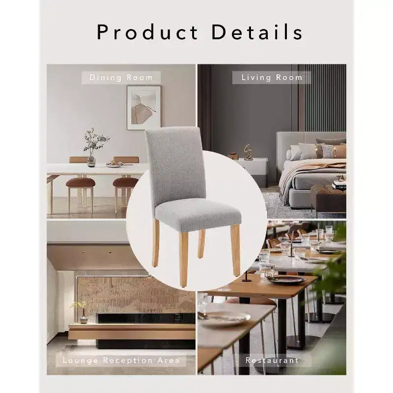 Chaises de salle à manger ergonomiques modernes rembourrées en tissu avec dossier incurvé, pieds en bois robustes pour salle à manger, cuisine, bureau