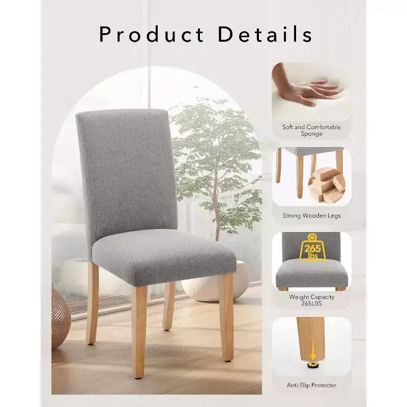 Chaises de salle à manger ergonomiques modernes rembourrées en tissu avec dossier incurvé, pieds en bois robustes pour salle à manger, cuisine, bureau