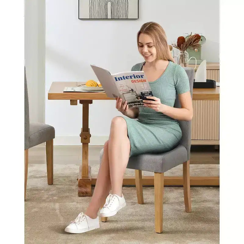 Chaises de salle à manger ergonomiques modernes rembourrées en tissu avec dossier incurvé, pieds en bois robustes pour salle à manger, cuisine, bureau