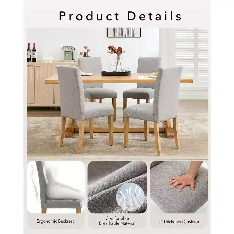 Chaises de salle à manger ergonomiques modernes rembourrées en tissu avec dossier incurvé, pieds en bois robustes pour salle à manger, cuisine, bureau