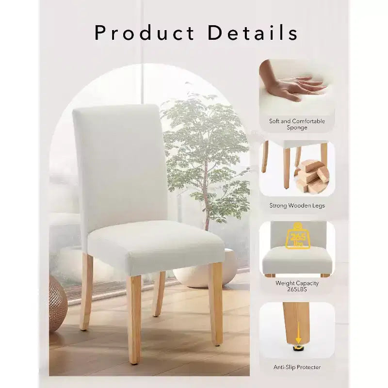 Chaises de salle à manger ergonomiques modernes rembourrées en tissu avec dossier incurvé, pieds en bois robustes pour salle à manger, cuisine, bureau