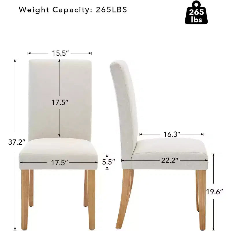 Chaises de salle à manger ergonomiques modernes rembourrées en tissu avec dossier incurvé, pieds en bois robustes pour salle à manger, cuisine, bureau