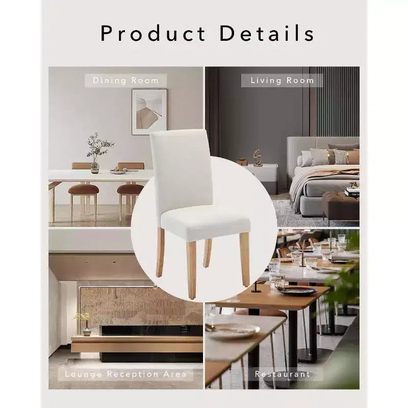 Chaises de salle à manger ergonomiques modernes rembourrées en tissu avec dossier incurvé, pieds en bois robustes pour salle à manger, cuisine, bureau
