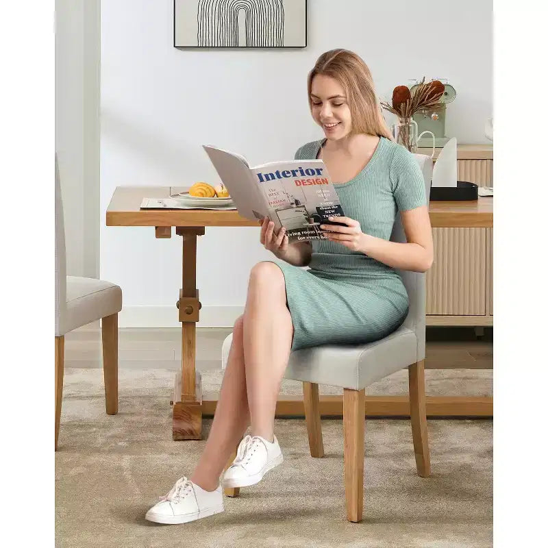 Chaises de salle à manger ergonomiques modernes rembourrées en tissu avec dossier incurvé, pieds en bois robustes pour salle à manger, cuisine, bureau