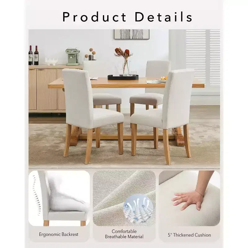 Chaises de salle à manger ergonomiques modernes rembourrées en tissu avec dossier incurvé, pieds en bois robustes pour salle à manger, cuisine, bureau