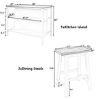 Îlot de cuisine rustique : table en bois massif 45", 2 places, étagères ouvertes – Gain de place