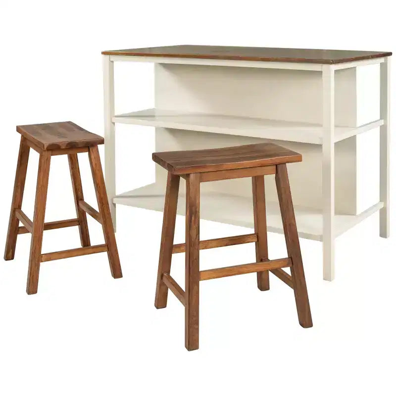 Îlot de cuisine rustique : table en bois massif 45", 2 places, étagères ouvertes – Gain de place