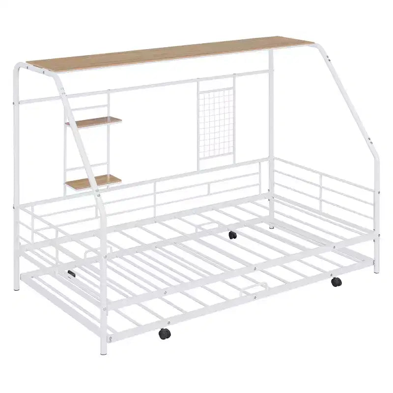 Lit de repos cabane avec lit gigogne et étagère de rangement, cadre de lit robuste pour enfants, adolescents et adultes