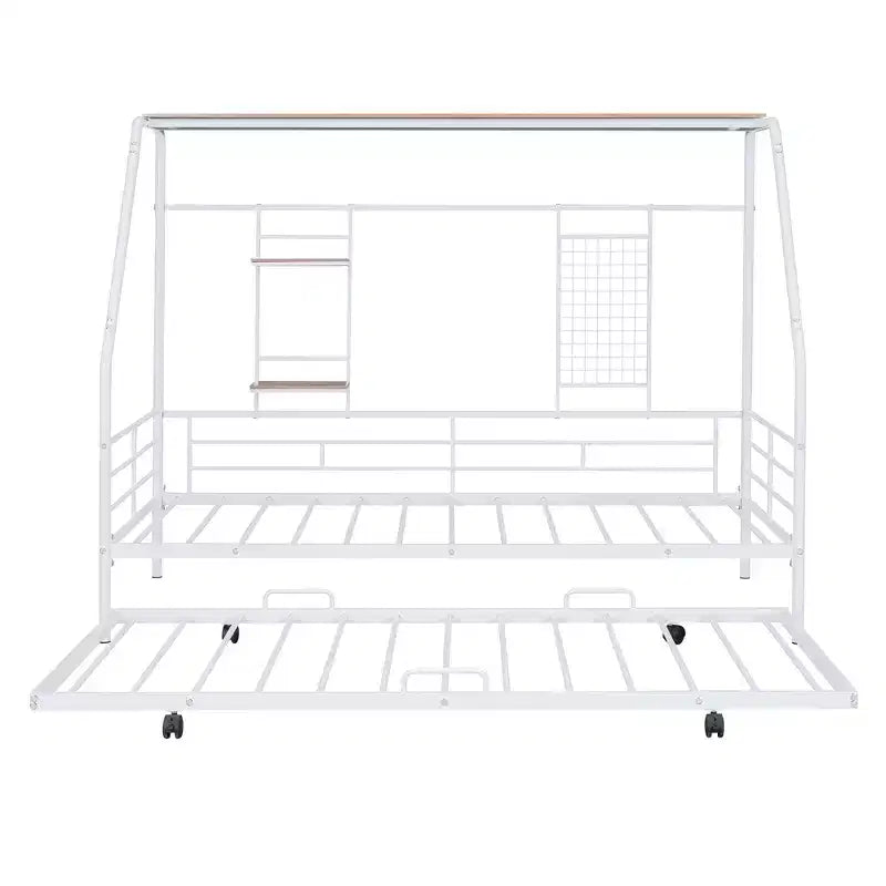 Lit de repos cabane avec lit gigogne et étagère de rangement, cadre de lit robuste pour enfants, adolescents et adultes