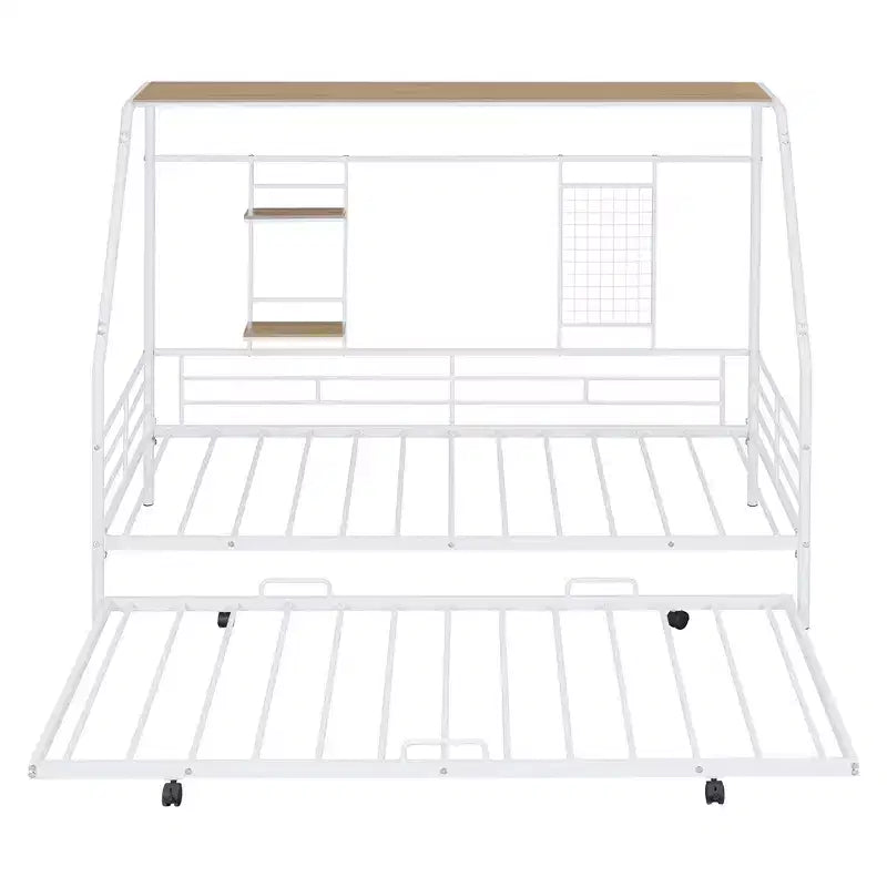 Lit de repos cabane avec lit gigogne et étagère de rangement, cadre de lit robuste pour enfants, adolescents et adultes