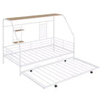 Lit de repos cabane avec lit gigogne et étagère de rangement, cadre de lit robuste pour enfants, adolescents et adultes