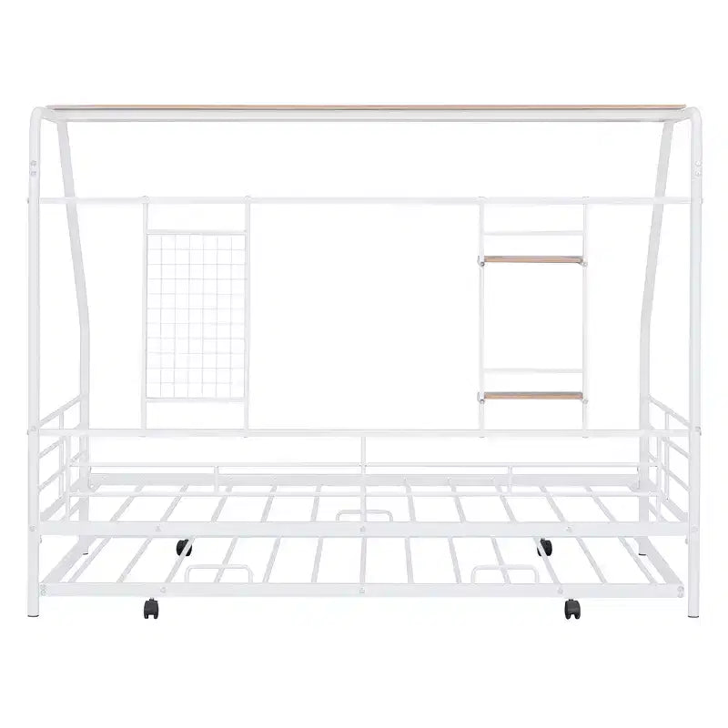 Lit de repos cabane avec lit gigogne et étagère de rangement, cadre de lit robuste pour enfants, adolescents et adultes
