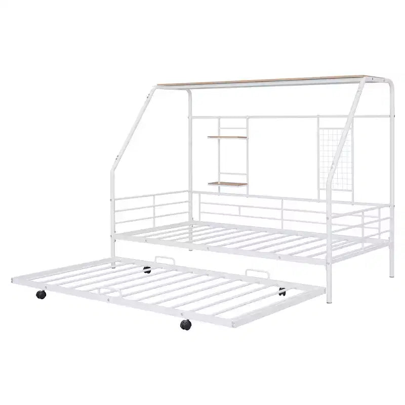 Lit de repos cabane avec lit gigogne et étagère de rangement, cadre de lit robuste pour enfants, adolescents et adultes