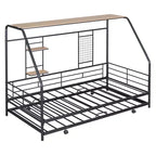 Lit de repos cabane avec lit gigogne et étagère de rangement, cadre de lit robuste pour enfants, adolescents et adultes