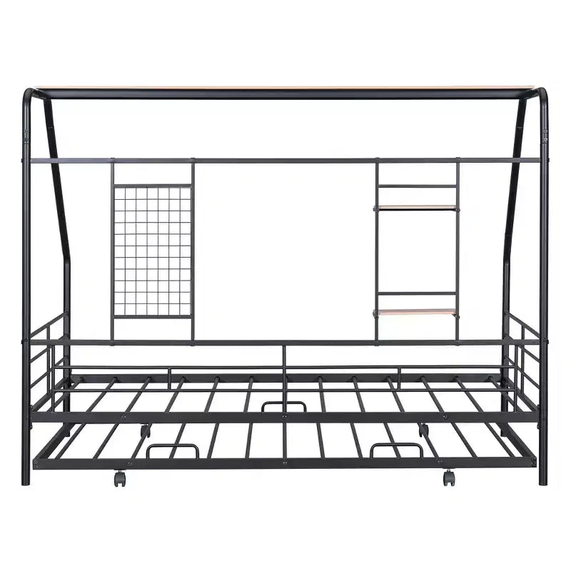 Lit de repos cabane avec lit gigogne et étagère de rangement, cadre de lit robuste pour enfants, adolescents et adultes