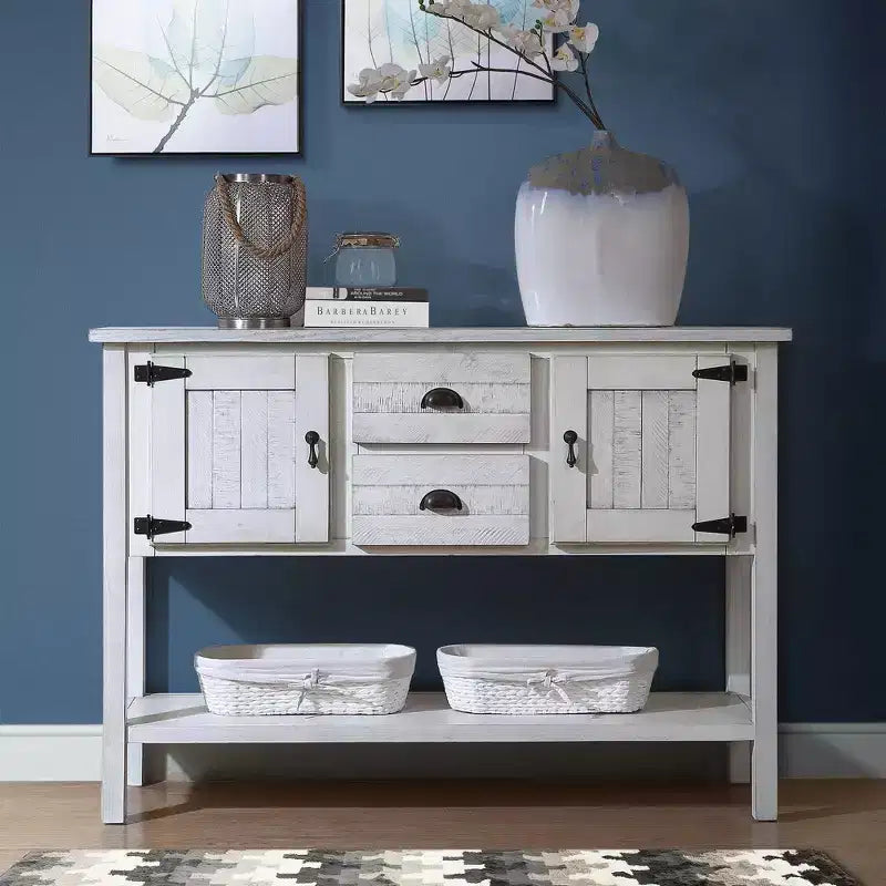 Hostack 48'' Solid Wood Console Table with 2 Drawers and Cabinets for Living and Dining Room, Antique White