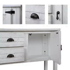 Console de 48 pouces en bois massif avec 2 tiroirs et des armoires pour salon et salle à manger, blanc antique