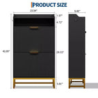 Meuble à Chaussures avec 2 Tiroirs Abattants, Range-Chaussures Étroit sur Pied pour Entrée, Meuble Fin en Bois avec Rangement Ouvert
