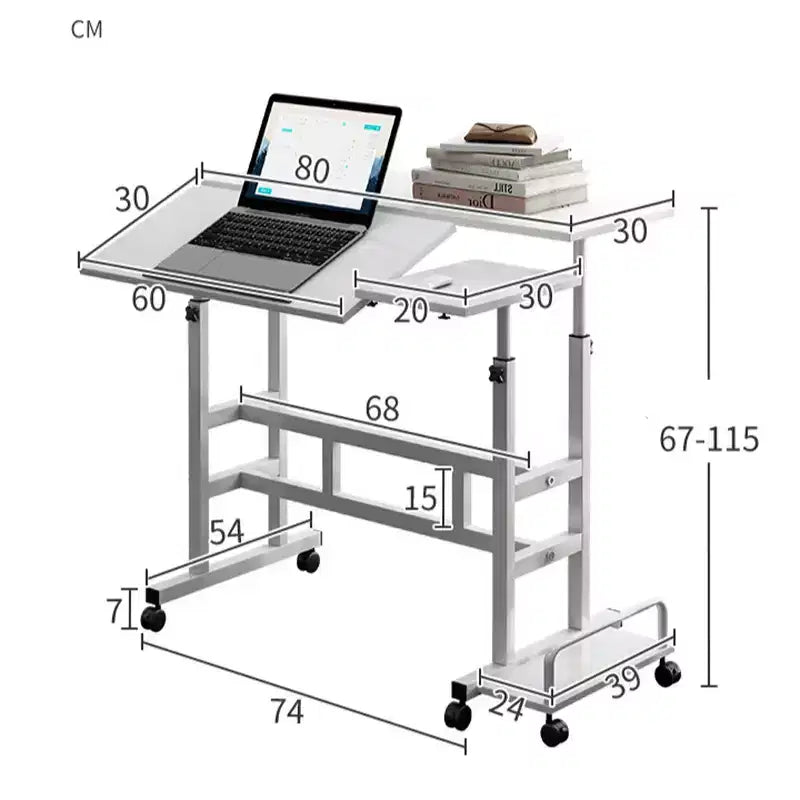Bureau mobile compact de 31,50 pouces avec roulettes - Poste de travail informatique assis-debout réglable en hauteur, bureau ergonomique roulant pour le bureau à domicile