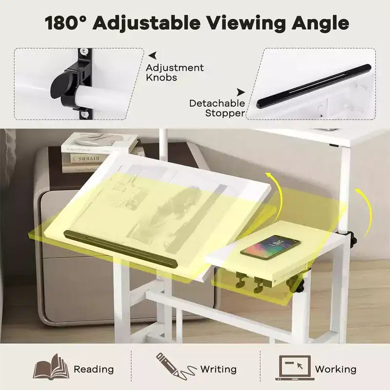 Bureau mobile compact de 31,50 pouces avec roulettes - Poste de travail informatique assis-debout réglable en hauteur, bureau ergonomique roulant pour le bureau à domicile