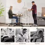 Bureau mobile compact de 31,50 pouces avec roulettes - Poste de travail informatique assis-debout réglable en hauteur, bureau ergonomique roulant pour le bureau à domicile