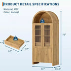 Armoire de cellier arquée de 180 cm de haut, armoires de rangement de cuisine de style ferme avec tiroir caché et étagères réglables, chêne naturel
