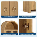 Armoire de cellier arquée de 180 cm de haut, armoires de rangement de cuisine de style ferme avec tiroir caché et étagères réglables, chêne naturel
